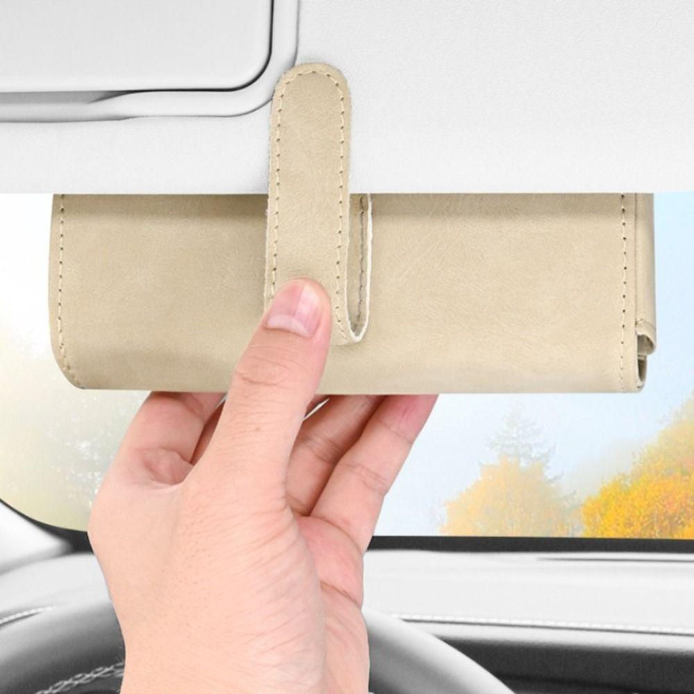 Suede Leather Car Eyeglass Case Non-slip Multi-functional Auto Sun Visor Glasses Holder Automatic Closing Eyewear Clips Car