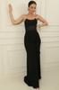 Beaded Embroidered Underwire Transparent Flounce Front Slit Lined Long Dress
