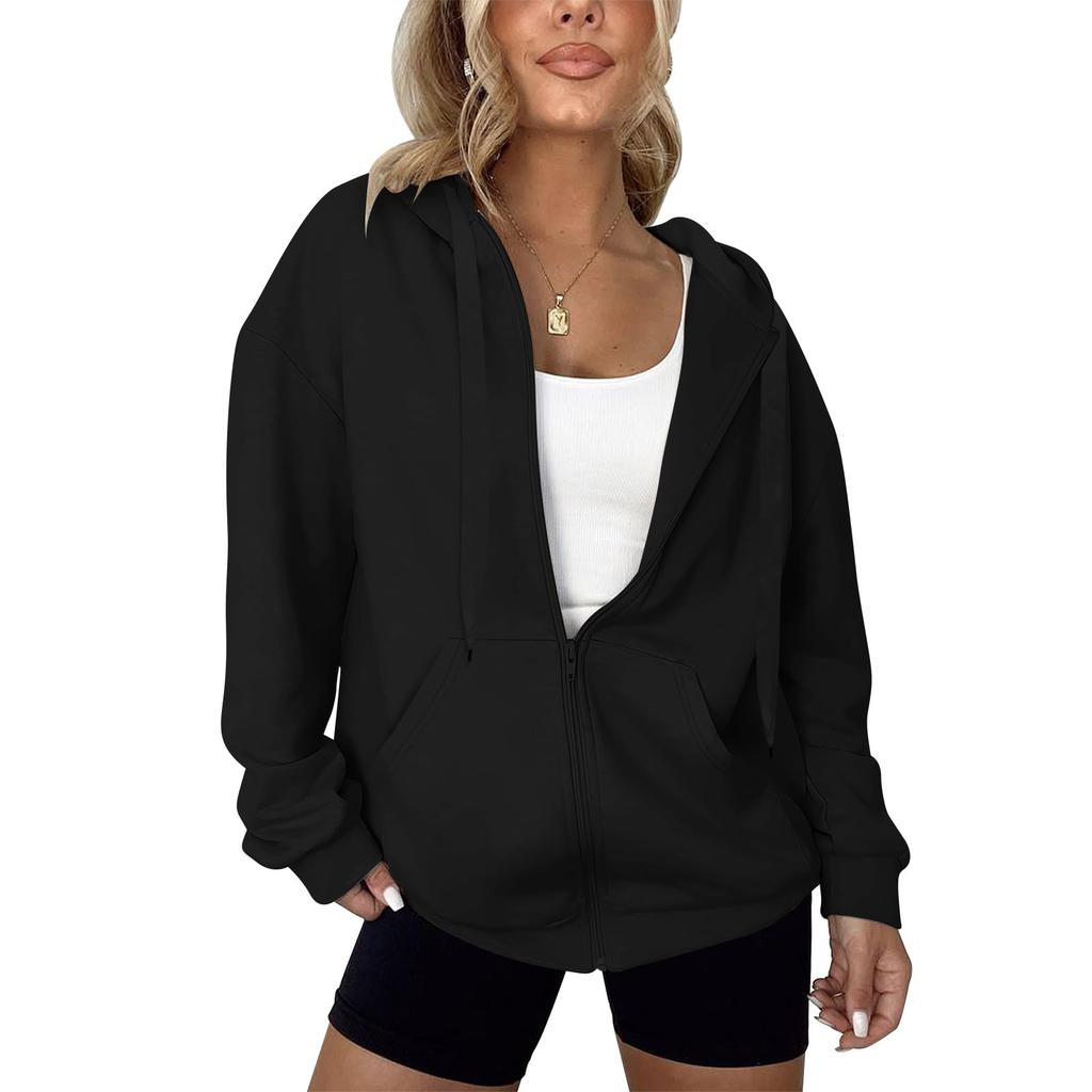 Women's Fashion Casual Solid Color Zipper Jacket Long Sleeve Sweatshirt