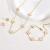Stainless Steel Clover Pendant Necklace Earring Bracelet Set Women Fashion Floral Jewelry Gift