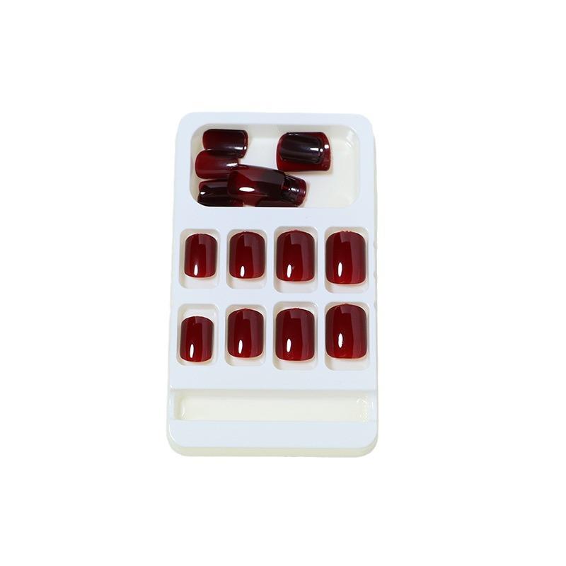 24Pcs Solid Color Wine Red Design Fake Nail Short Square Press On False Nails Simple Detachable Finished Full Cover Nail Tips