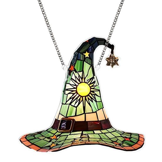 Halloween Witch Hat Hanging Decoration Stained Glass 2D Flat Acrylic