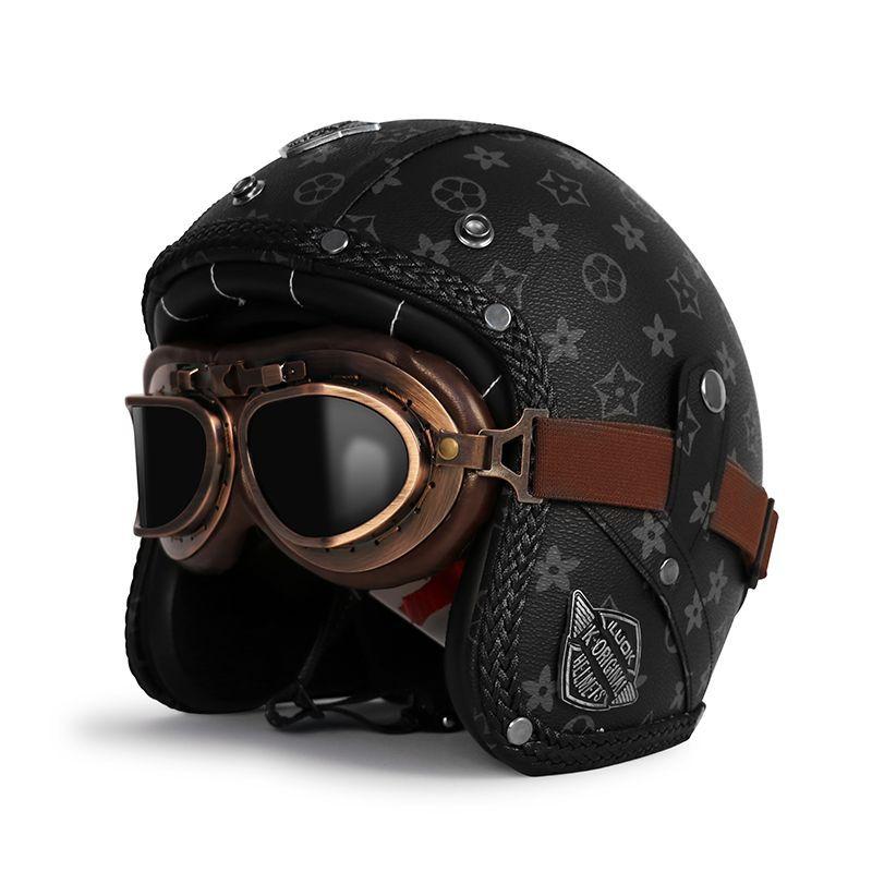 Retro Helmet Electric Motorcycle Leather Helmet Summer Pedal Cruise Motorcycle Harley Men and Women Three Quarter Helmet Half Helmet