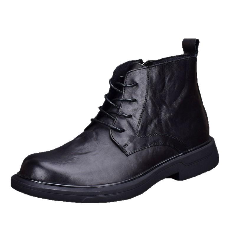 Martin boots men's winter leather boots round head high top velvet thickened waterproof tooling cotton shoes men