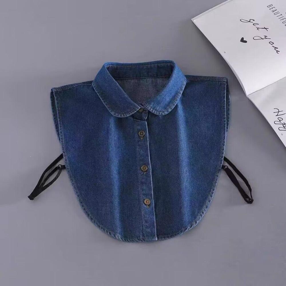 

Adjustable Straps Denim Fake Collar Lapel Buttons Detachable Collar NEW Women Fake Collar Women Dark Round Collar