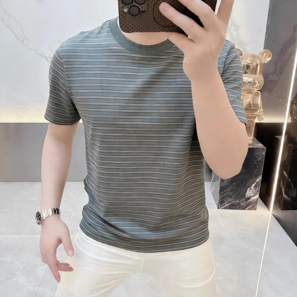 Sommer Herren Rundhals Gestreiftes Kurzarm T-Shirt Mode Lässig Vielseitig
