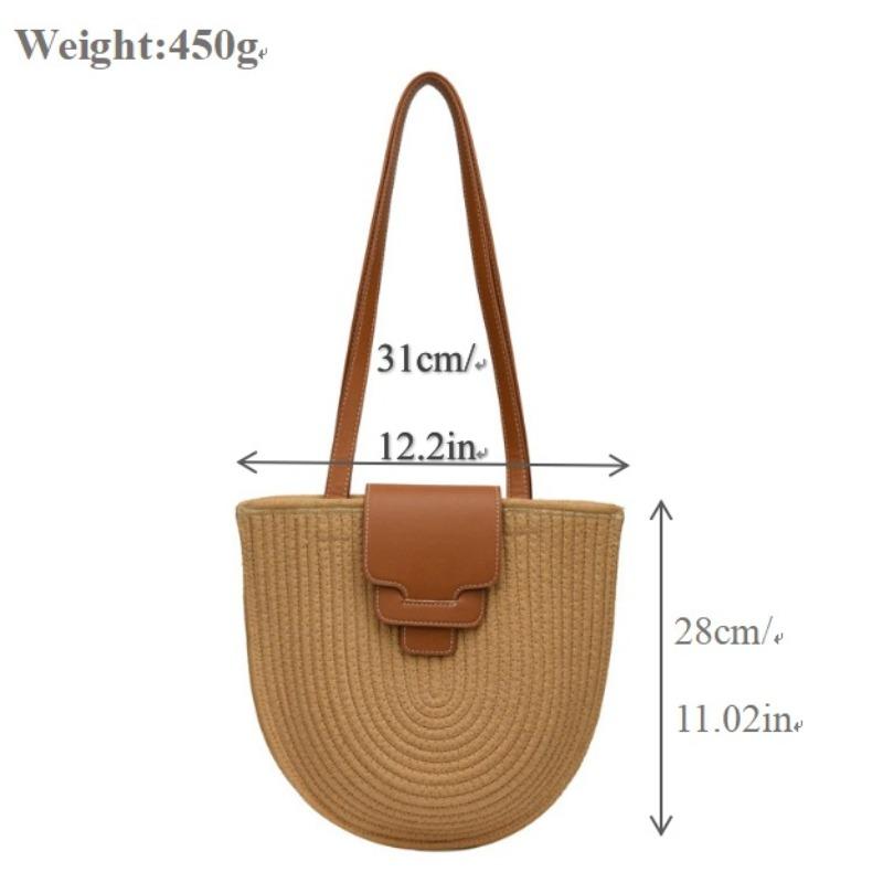 

New high-end straw woven bag women s semicircular hand-woven bag versatile large-capacity seaside vacation beach bag Magnetic buckle хаки