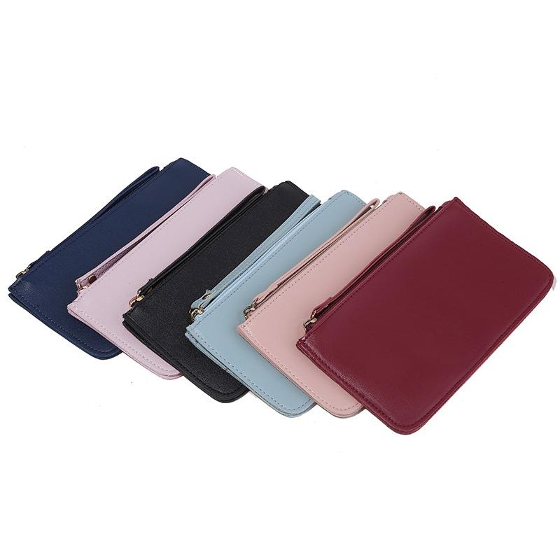 Women Vintage Long Wallet PU Leather Zipper Wallet Soild Color Large Capacity Card Holder Bag