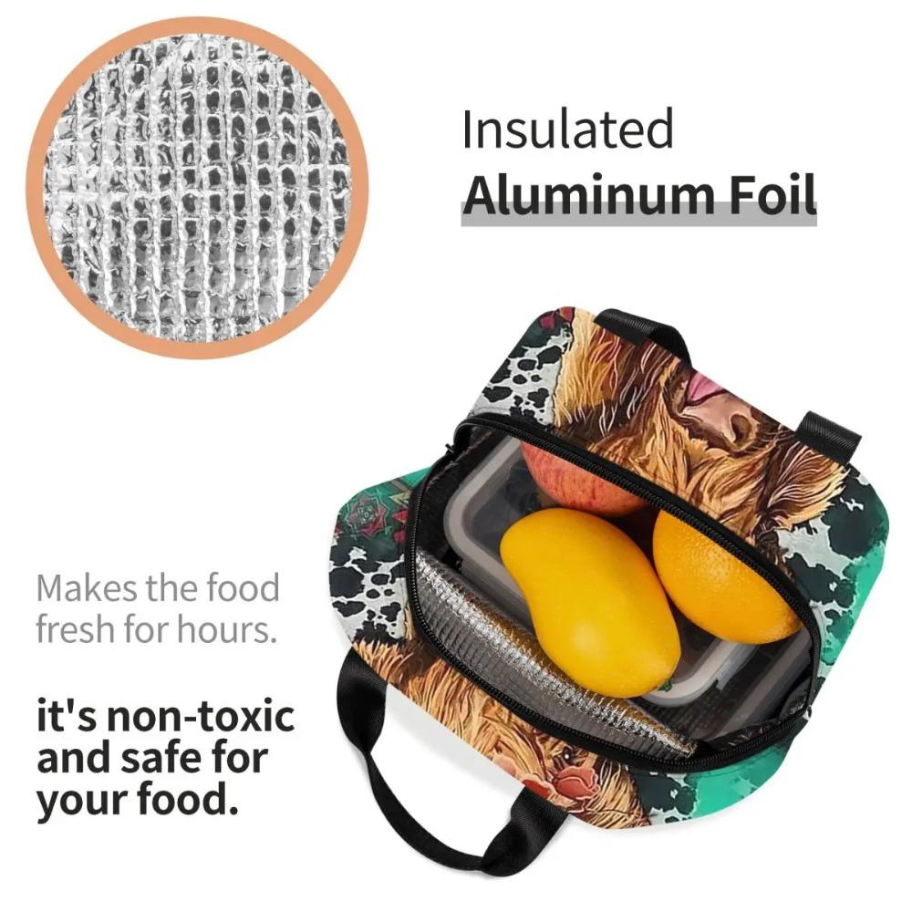 Ox Head Surrounding The Flowers Pattern Insulated Lunch Bag for Women Children Portable Food Boxes Thermal Lunch Box Tote