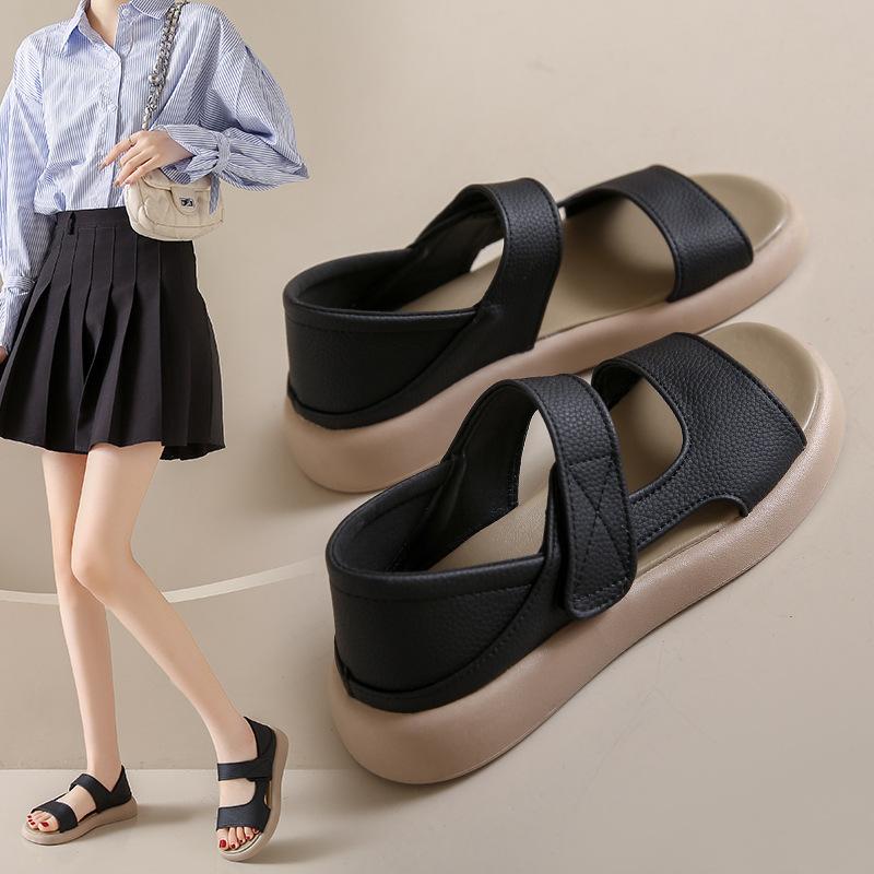 

Velcro maternity shoes women s large size women s shoes flat sandals fashionable Roman shoes light and comfortable versatile 42 чорний