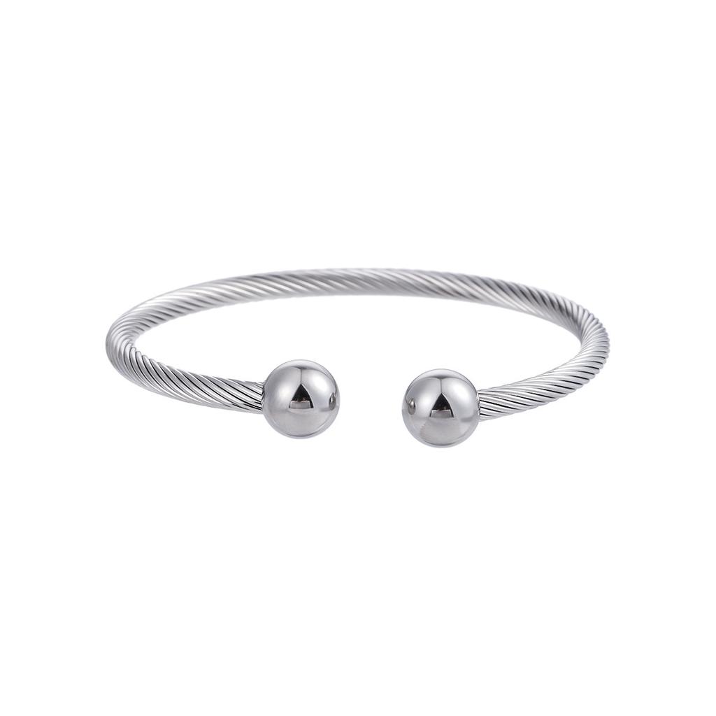 European and American Open-ended Titanium Steel Non-fading Bracelet for Men, Simple Diagonal Pattern Bangle for Women, Fashionable, Light Luxury,