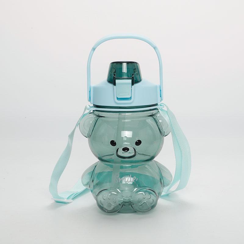 

Милая бутылка для воды с трубочкой в виде медвежонка - Большая вместимость, мультяшный дизайн 1100ml зелёный