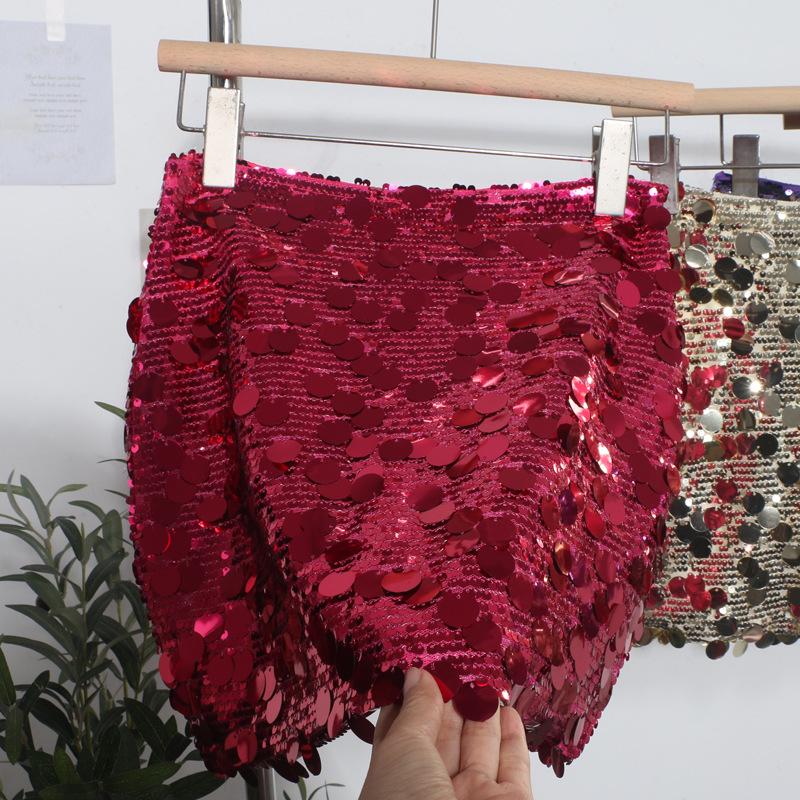 Minigonna A-line scintillante con strass, vita alta, stile industria pesante europea e americana - Stile Nightclub