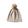 Women 100% Cashmere Beanie Hat Pom Pom Detail Cable Knit Rolled Cuff Winter Warm Soft Slouchy Skullies Cold Weather Accessory