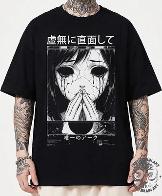 Dark Anime T-shirt, Horror Manga Graphic Tee, Japanese Streetwear Style