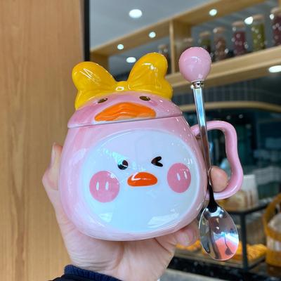 Cute Cartoon Duck Mug with Lid Couple Creative High Value Design Cup for Women Office Ceramic Water Cup