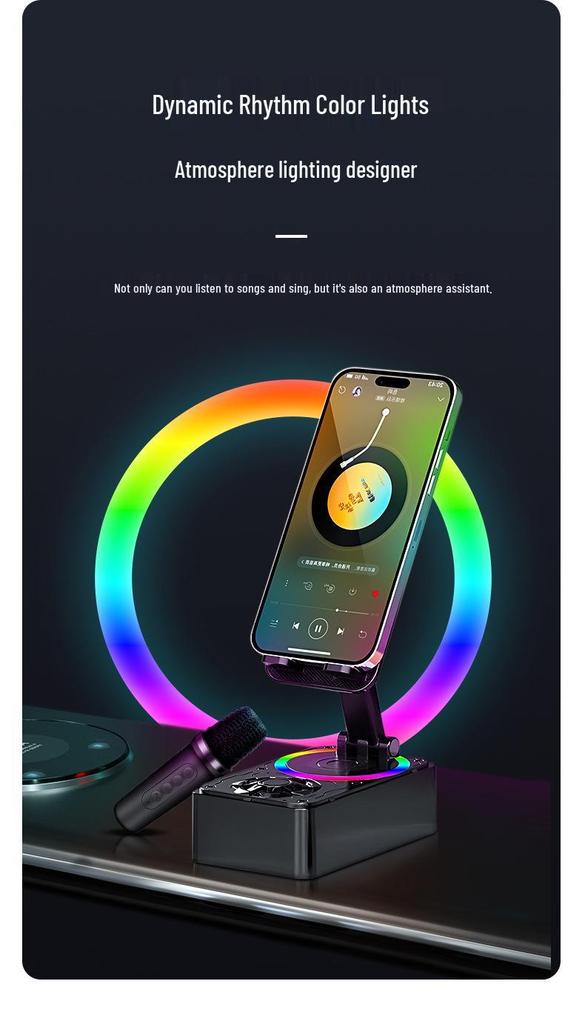 360° Rotating Mobile Phone Holder & Bluetooth Speaker with Microphone and Folding Multifunctionality
