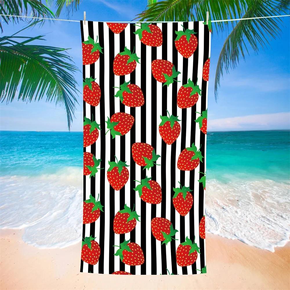 Serviette de Plage Microfibre Fraises Serviette de Bain Absorbante Fruits Légère Séchage Rapide Serviette de Piscine Parfaite pour Hommes et Femmes
