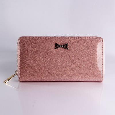 Waterproof Glitter Long Zipper Wallet, Bow Wallet Solid Color bag-A