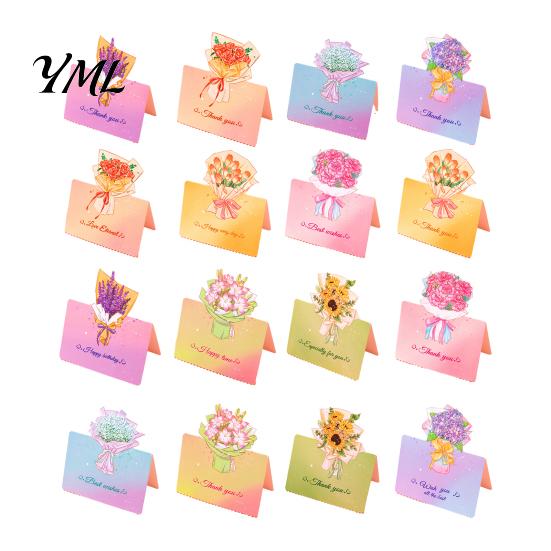 Foldable Note Cards 10Pcs 3D Bouquet Greeting Card, Thank You Best Wishes Card Folding Floral for Mother's Day Father's Birthday