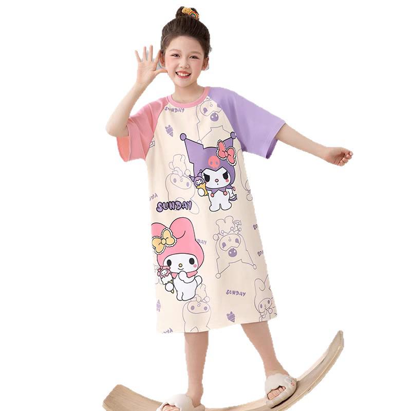 2026 Cute Summer Girls' Short Sleeve Pajamas - Stylish Thin Nightgown for Children