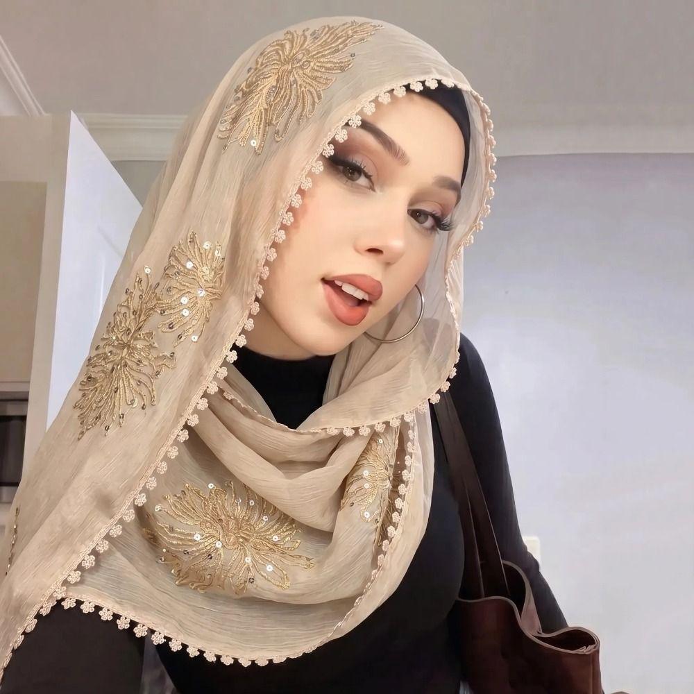 Full Cover Islamic Headscarf Solid Color Sequin Wraps Shawl Muslim Hijab Turban Cap Girls