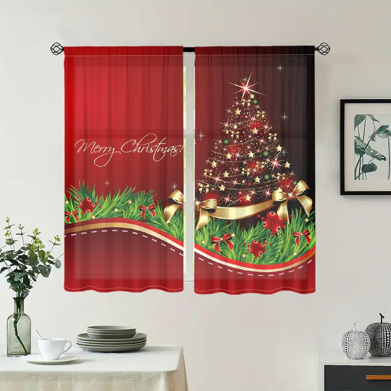 2 Pieces, Shiny Christmas Tree Curtains -30% Blackout - Suitable for Living Room, Bedroom, Kitchen, Home Decoration