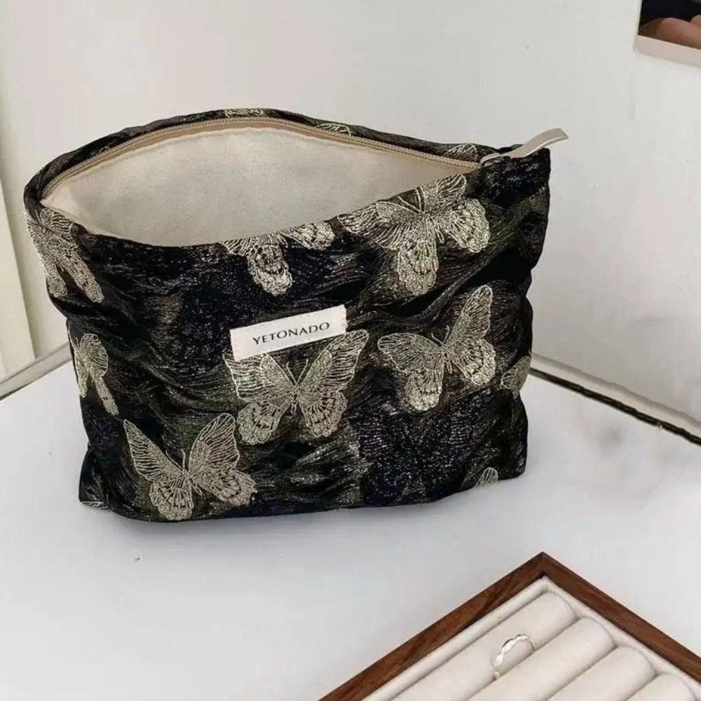 Portable Large Capacity Makeup Bag Gold Thread Zipper Handbag Multifunctional Travel Wash Bag