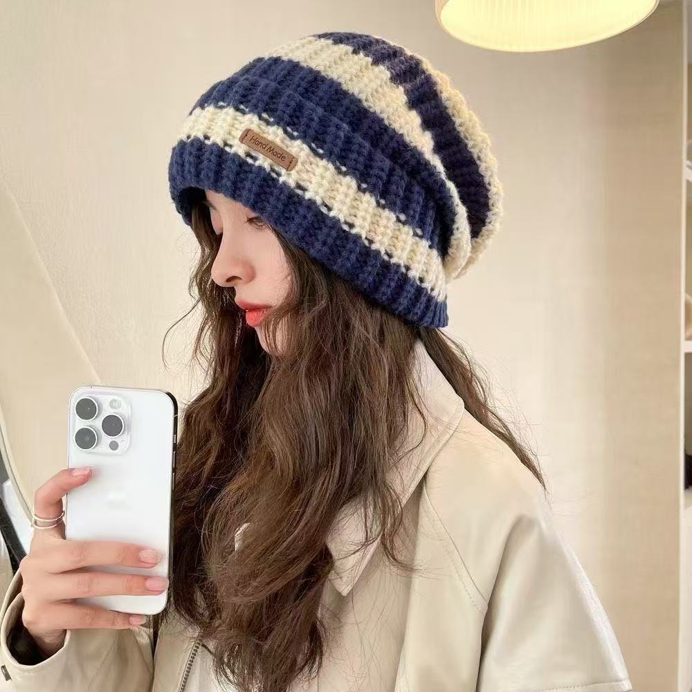 Hat winter men's and women's trendy brand knitted hat big head circumference wool hat autumn and winter warm pile hat new cold hat cotton hat