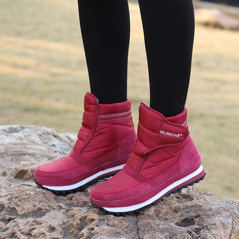 Winter Boots Waterproof Flat Shoes Women Warm Plush Snow Boots Non-slip Boots