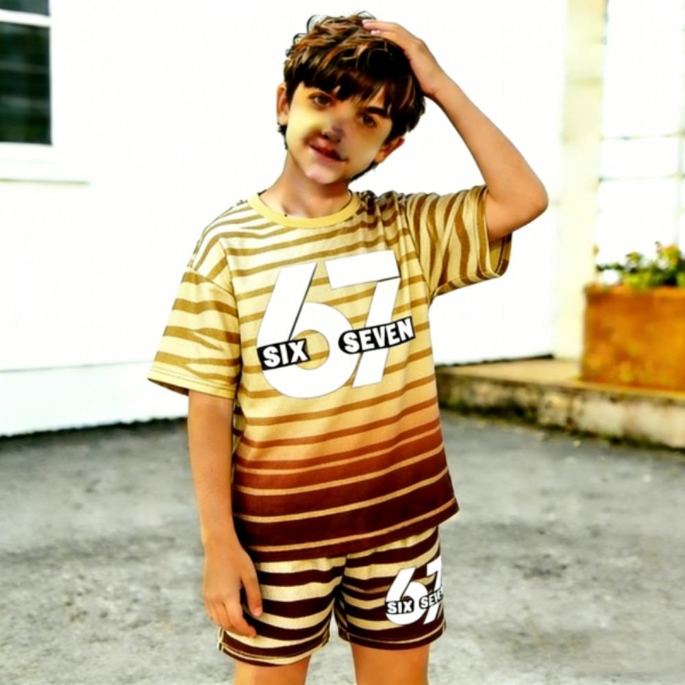 Kids Clothing Top Gradient Zebra Color 67 Printed Kids T-shirt and Shorts 2 Piece Set Summer Casual Outfit for Boy's and Girl's