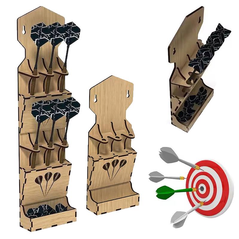 Wooden Wall Mounted Dart Holder Stand Space-Saving With Storage Case Display Stand For Dart Enthusiasts Home Office Game Room