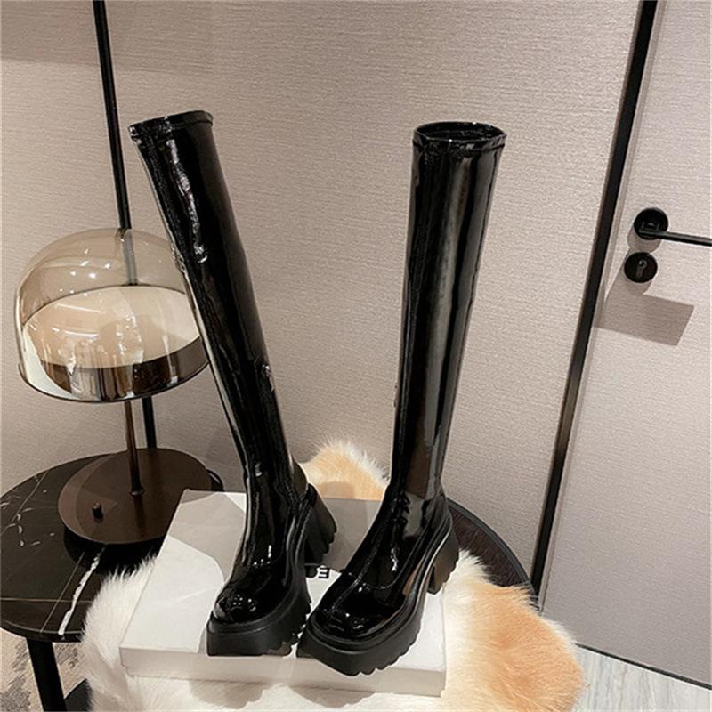 Internet celebrity leather boots women's platform high heel boots 2025 spring and summer new European and American high tube elastic thin boots
