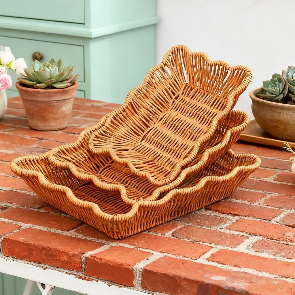 3 Pieces Imitation Rattan Basket Snack Storage Multifuctional Bin Organizer Food Serving Holder