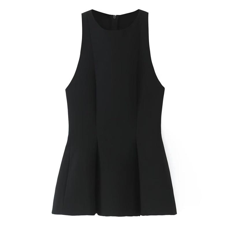 Myst&Za Women s 2025 Summer Pleated Waist-Cinching Halter Neck Top Small чёрный
