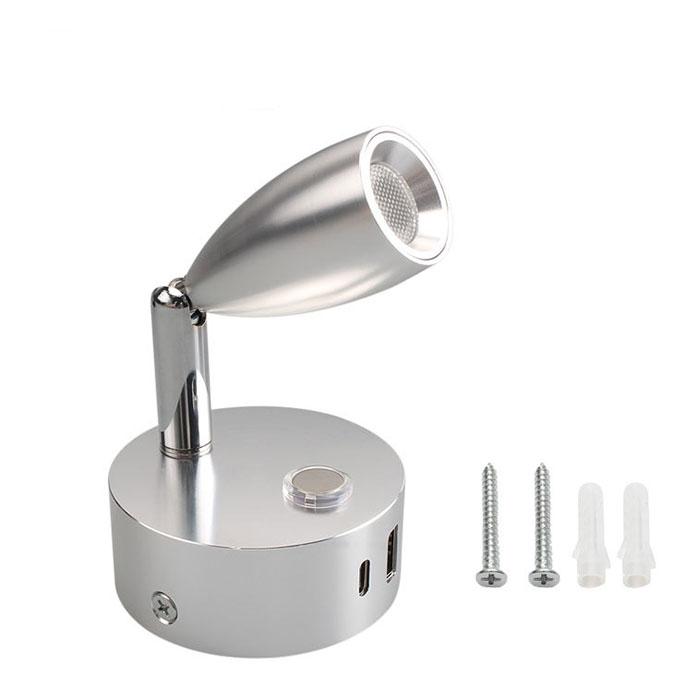 

RV DC 12 В 24 В Тип C USB светодиодный диммируемый прожектор, небольшой светильник для чтения с USB-портом для зарядки, сенсорная регулировка яркости, теплая лампа для корабля 3000K warm white серебряный