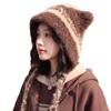 Autumn and winter hats, women's warm and cute cat ear wool hats, knitted hats, versatile and face-showing small literary headgear tide