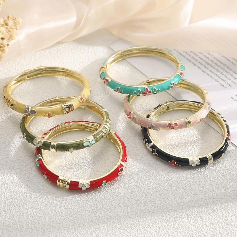 Elegant Design Enamel Bangle Flower Texture Open Clamp Bangle Light Luxury Dropped Glaze  Gifts