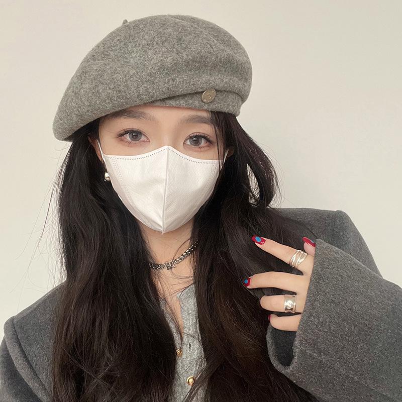 Wool Woolen Beret Hat for Women with Large Head Circumference Autumn and Winter New Style  Korean Version  Small Face  Warm Painter's House Hat
