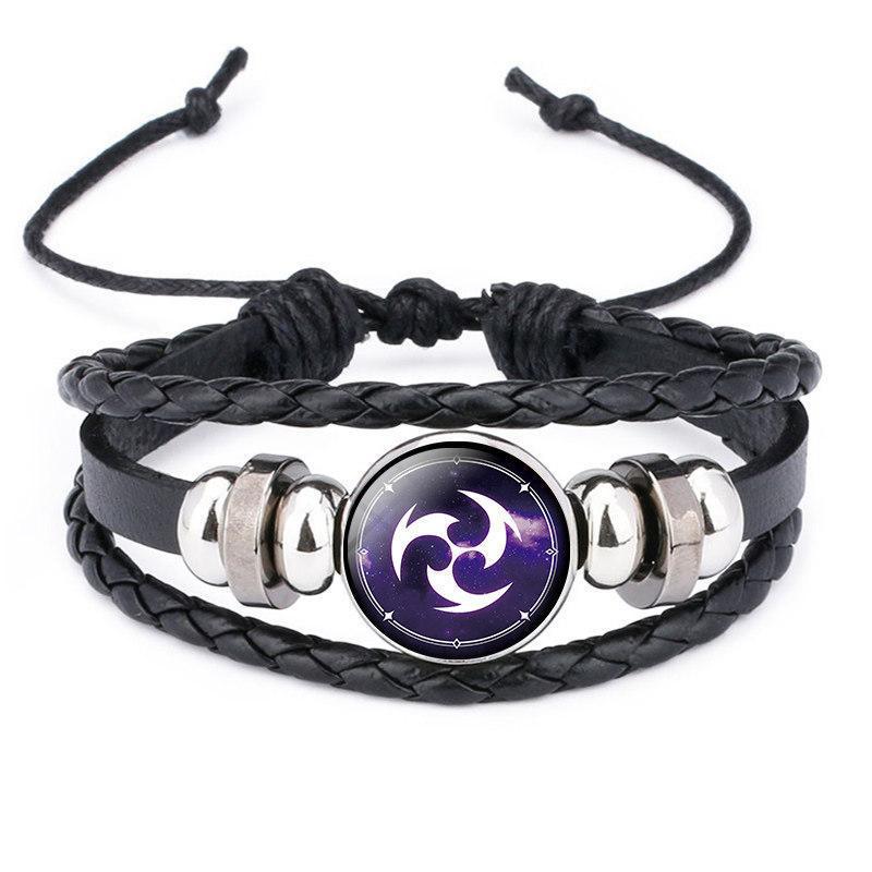 Genshin Impact Luminous God's Eye Black Leather Bracelet for Men and Women