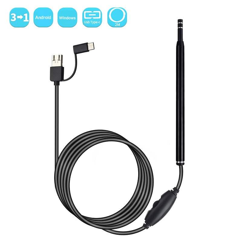 

USB-отоскоп, камера для ушей, 3 в 1, 5,5 мм, визуальный ушной эндоскоп, инструмент для удаления ушной серы для Android/Windows