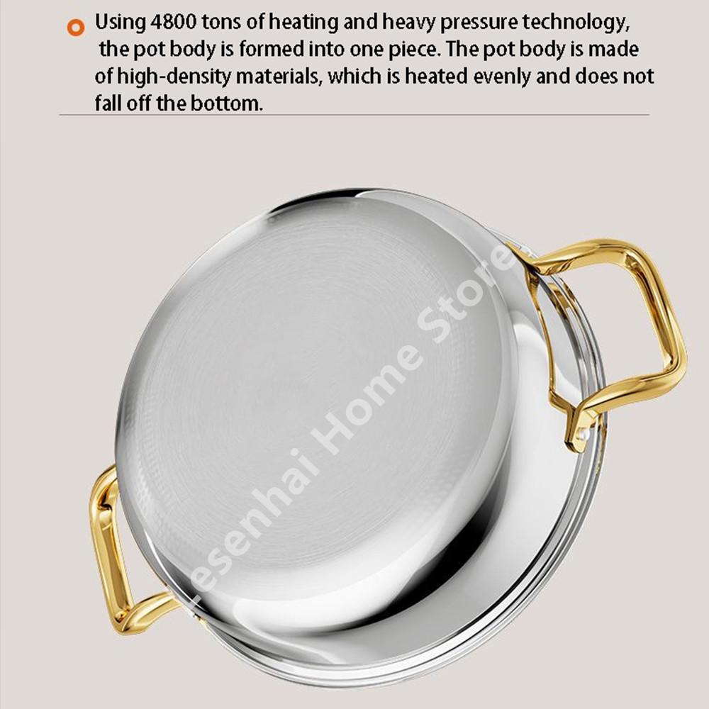 30cm Stainless Steel Soup Pot Wok Non-stick Honeycomb with lid Household Pot Frying Pan Induction Cooker Gas Stove Universal