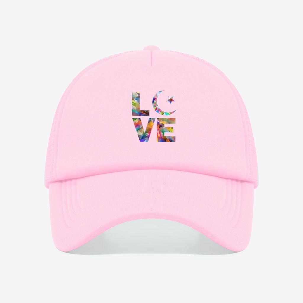 1 piece PC colorful geometric heart logo stylish and cool mesh hat! Red eye-catching breathable mesh fabric
