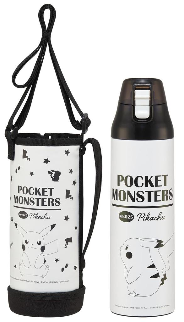 Skater One Push Direct Drinking Water Bottle with Cover and Lock 990ml Stainless Steel Cold Storage Pocket Monster Pokemon Pikachu Face Direct Bottle