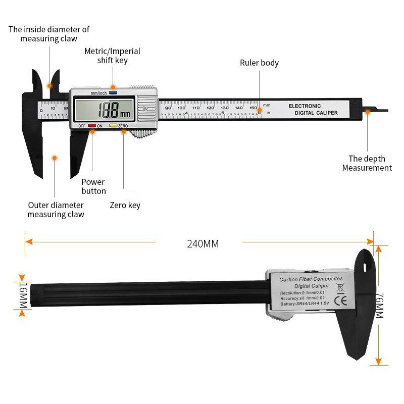 Digital Caliper 150mm 0.1mm Electronic Vernier Caliper Accurate Caliper Carbon Electronic Calipers Measuring Tool Digital Ruler