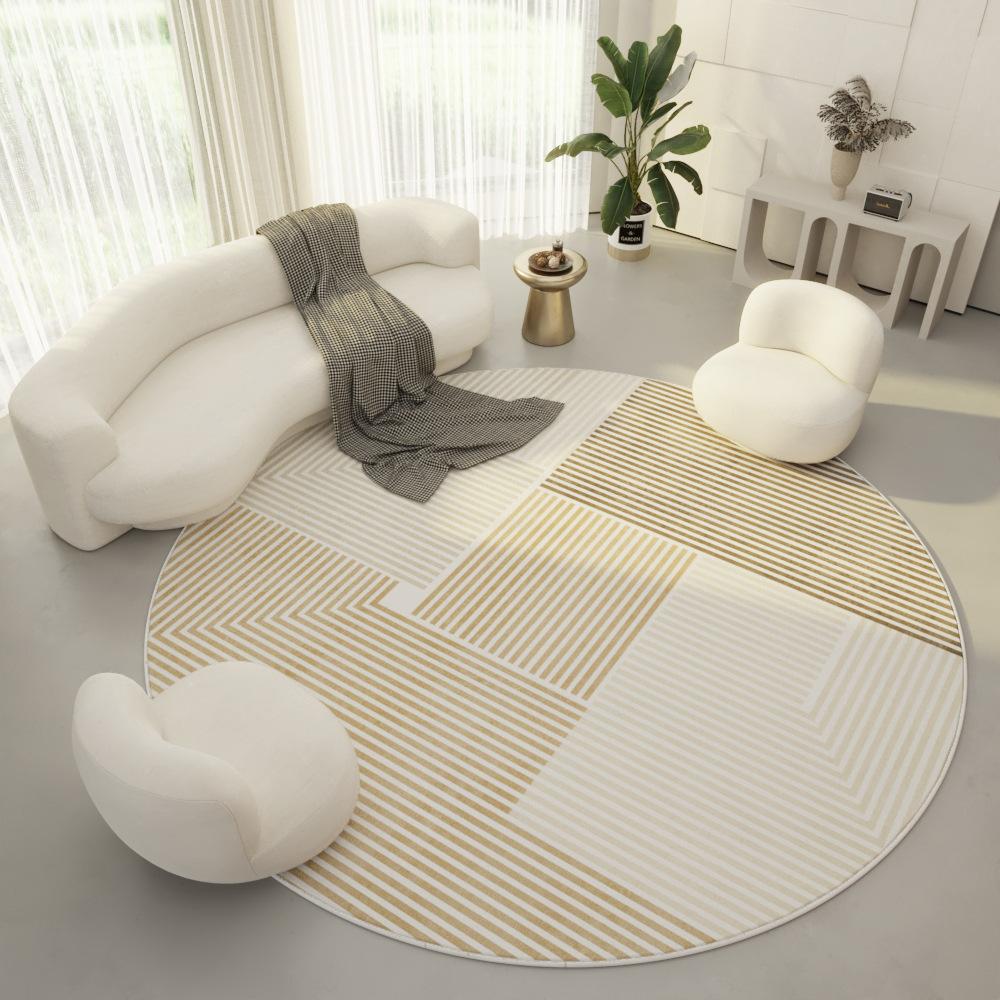 Geometric Round Carpet Radial Lines Print Mat Modern Minimalist Home Decor Rug for Living Room Bedroom Kitchen Entrance Terrace