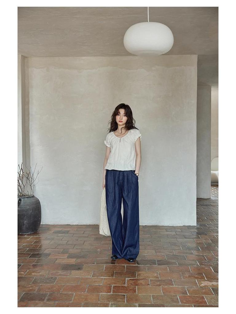 Xi Meng 2025 Summer Chic French Embroidered Petite Blouse