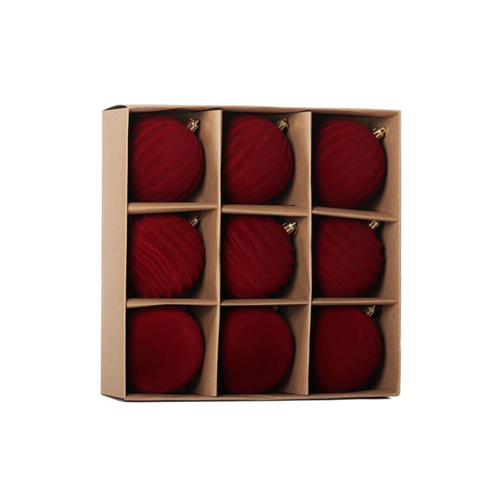 3.1inch Velvet Christmas Ornaments Balls Flocked Christmas Tree 9PCS Plastic Balls Xmas Hanging Ornaments Decoration