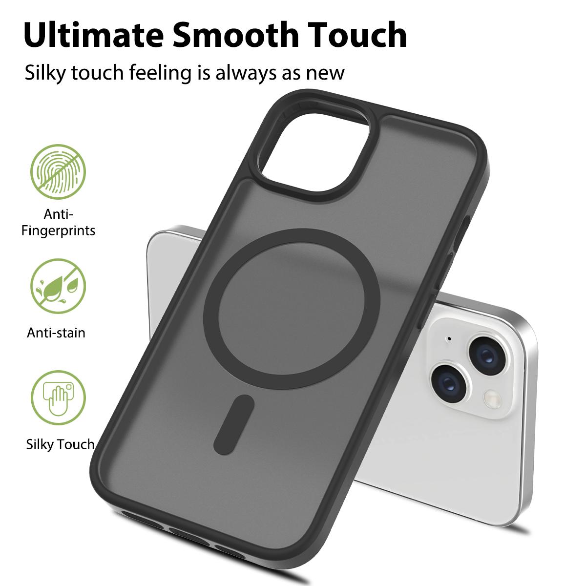 

For iPhone 14/13 Case Compatible with MagSafe TPU Frame Acrylic Back Phone Cover Skin Touch Pink