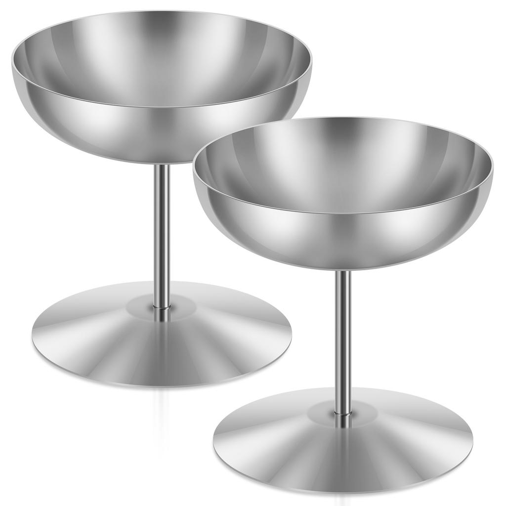 2 Stück Edelstahl Runde Fußschalen Eisbecher Rostbeständig Dessert Salat Kelchglas Party Servierschale für Geburtstag Hochzeit